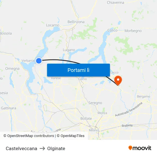 Castelveccana to Olginate map