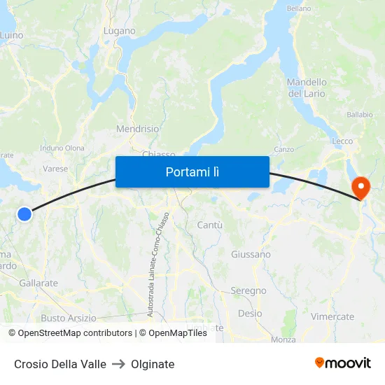 Crosio Della Valle to Olginate map