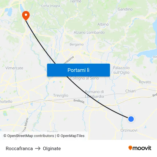 Roccafranca to Olginate map