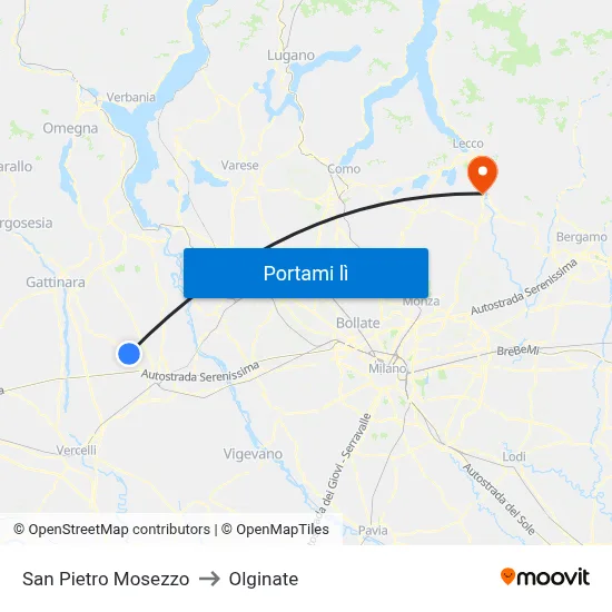 San Pietro Mosezzo to Olginate map