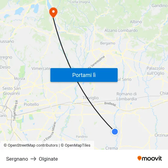 Sergnano to Olginate map
