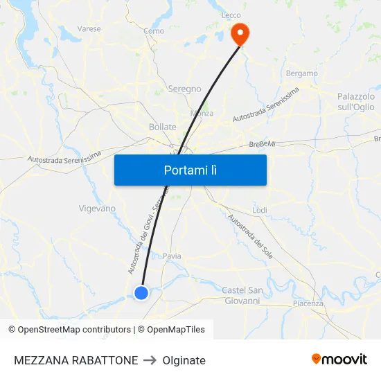 MEZZANA RABATTONE to Olginate map