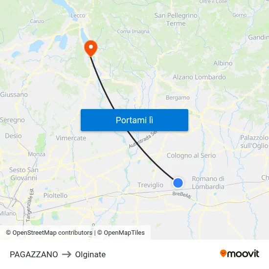 PAGAZZANO to Olginate map