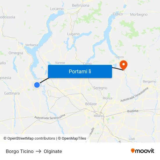 Borgo Ticino to Olginate map