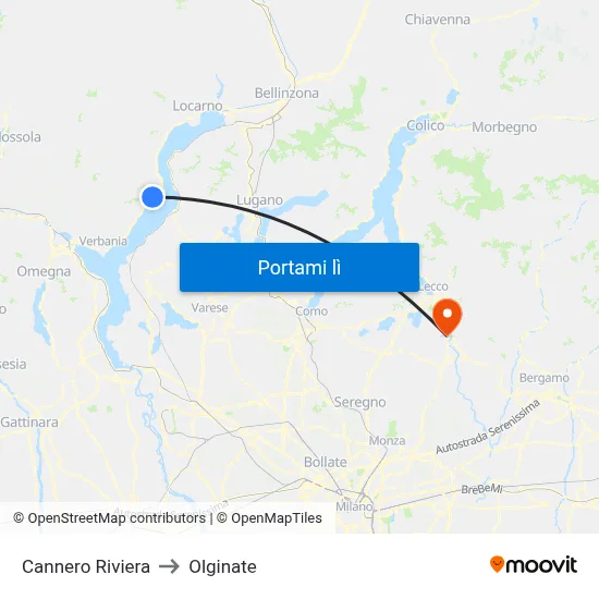 Cannero Riviera to Olginate map
