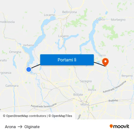 Arona to Olginate map