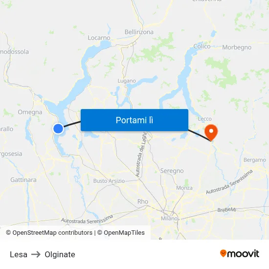 Lesa to Olginate map