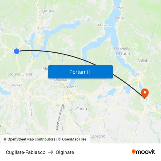 Cugliate-Fabiasco to Olginate map