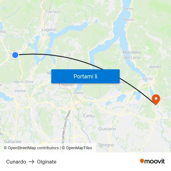 Cunardo to Olginate map