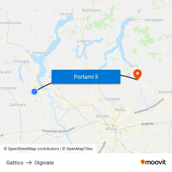 Gattico to Olginate map