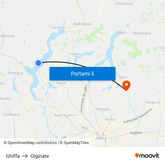 Ghiffa to Olginate map