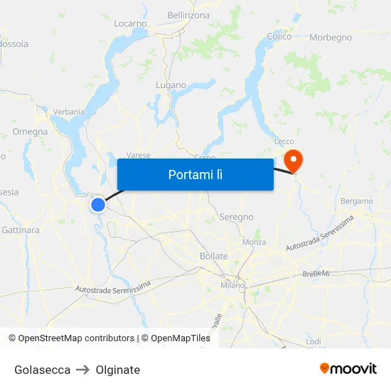 Golasecca to Olginate map