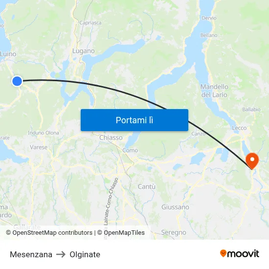 Mesenzana to Olginate map