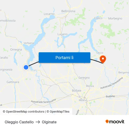 Oleggio Castello to Olginate map