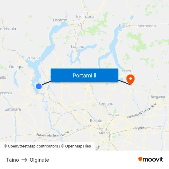 Taino to Olginate map