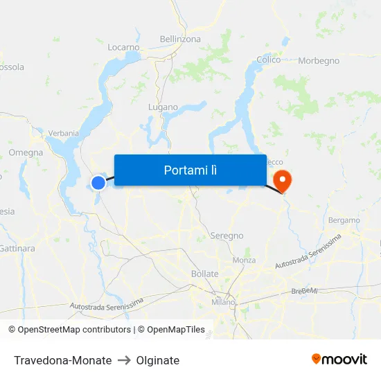 Travedona-Monate to Olginate map