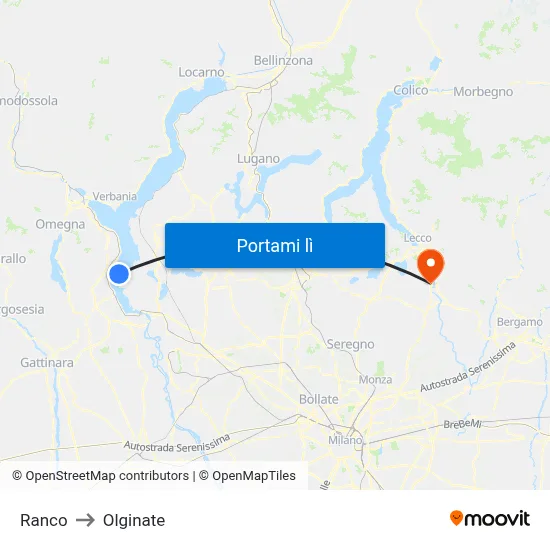 Ranco to Olginate map