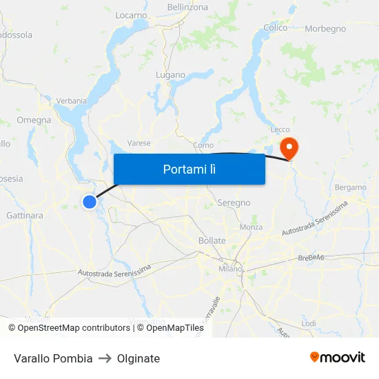 Varallo Pombia to Olginate map