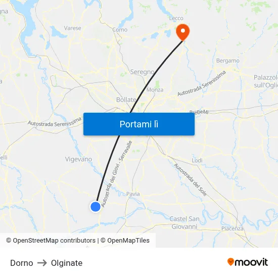 Dorno to Olginate map