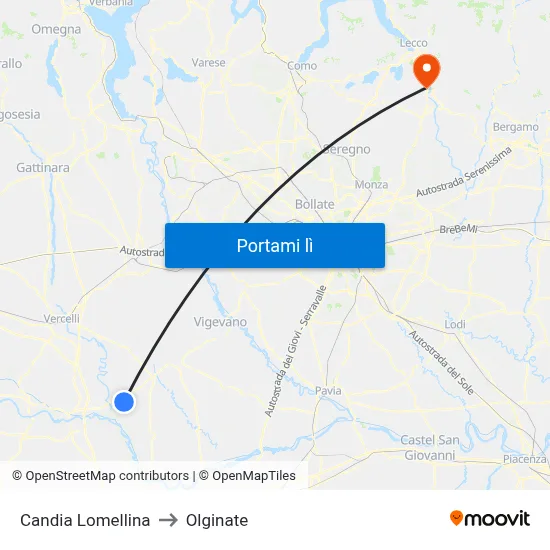 Candia Lomellina to Olginate map