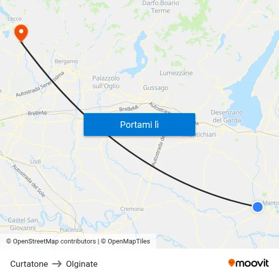 Curtatone to Olginate map