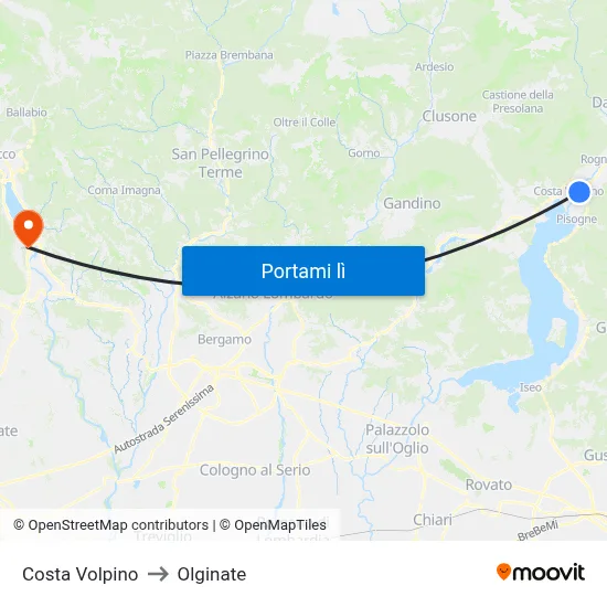Costa Volpino to Olginate map