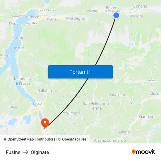 Fusine to Olginate map