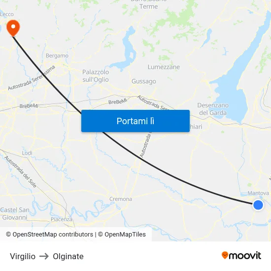 Virgilio to Olginate map