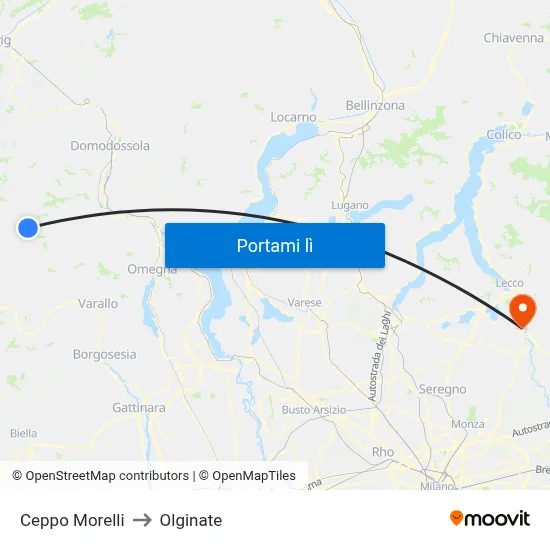 Ceppo Morelli to Olginate map