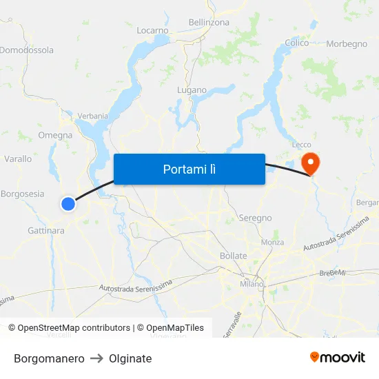 Borgomanero to Olginate map