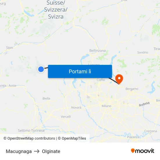 Macugnaga to Olginate map