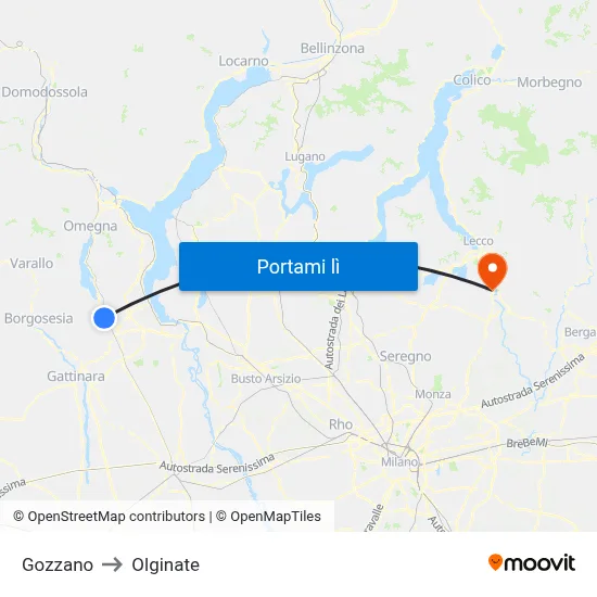 Gozzano to Olginate map