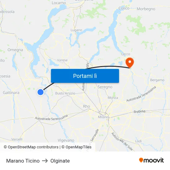 Marano Ticino to Olginate map