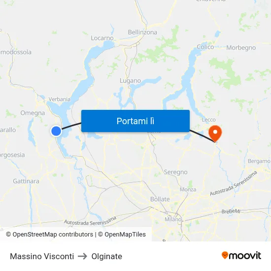 Massino Visconti to Olginate map