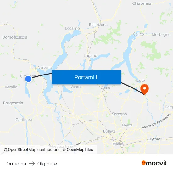 Omegna to Olginate map
