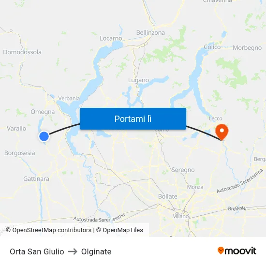Orta San Giulio to Olginate map