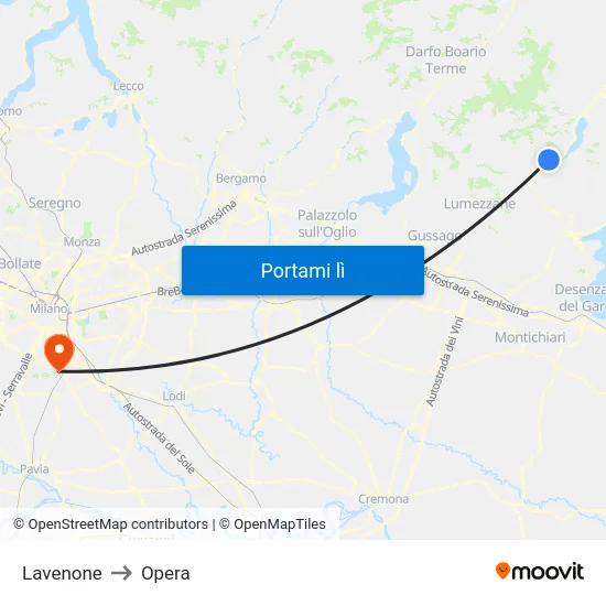 Lavenone to Opera map