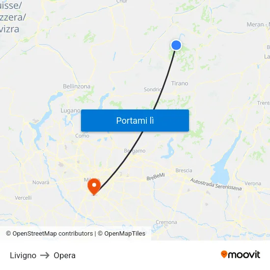 Livigno to Opera map