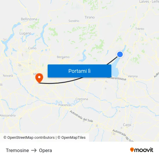 Tremosine to Opera map