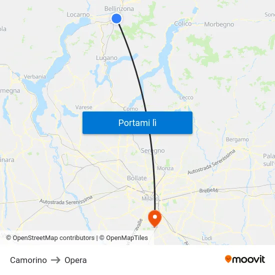 Camorino to Opera map