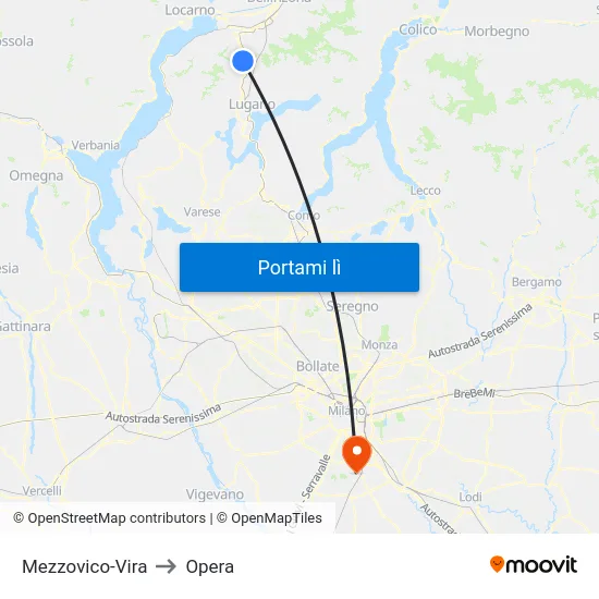 Mezzovico-Vira to Opera map