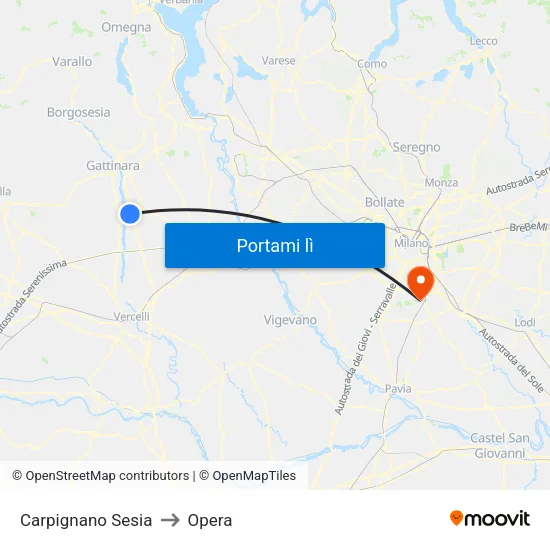 Carpignano Sesia to Opera map