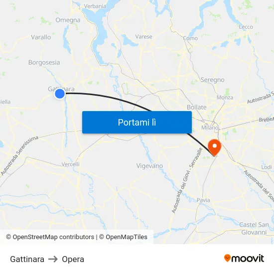 Gattinara to Opera map