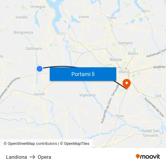 Landiona to Opera map