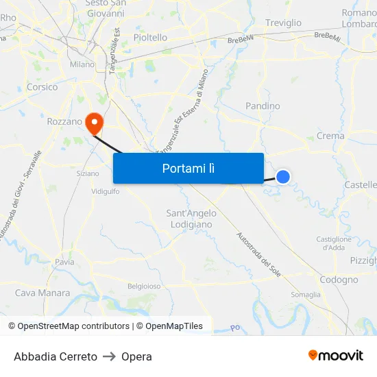 Abbadia Cerreto to Opera map
