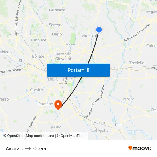 Aicurzio to Opera map