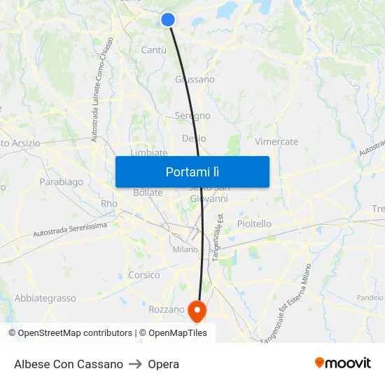 Albese Con Cassano to Opera map