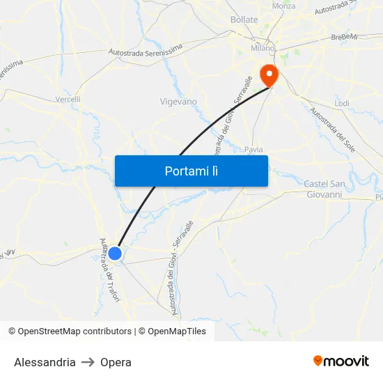 Alessandria to Opera map