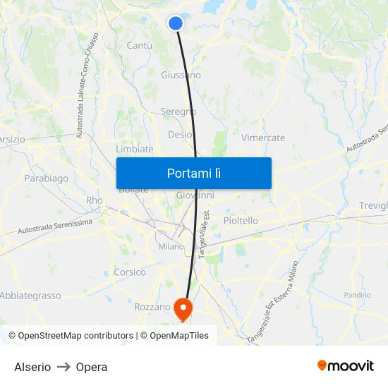 Alserio to Opera map