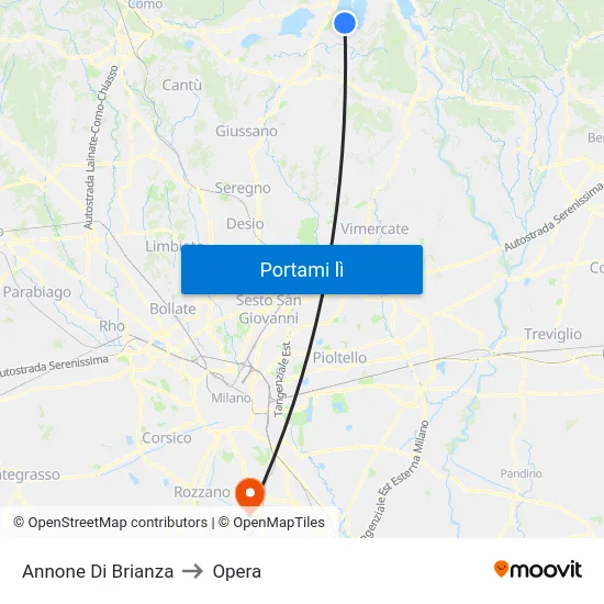 Annone Di Brianza to Opera map
